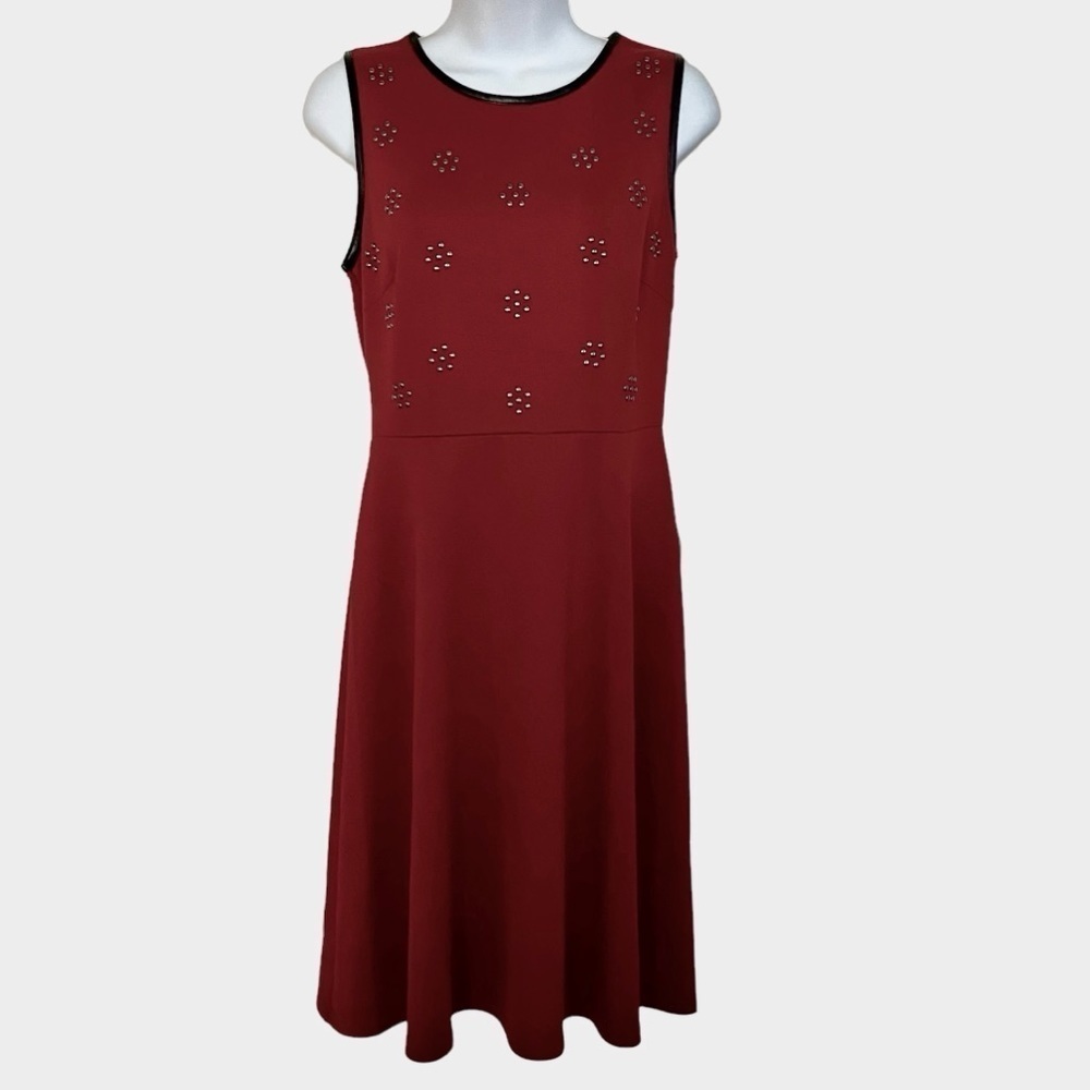 Red Sleeveless Studded Embellished Sheath Midi Dress Size 4
